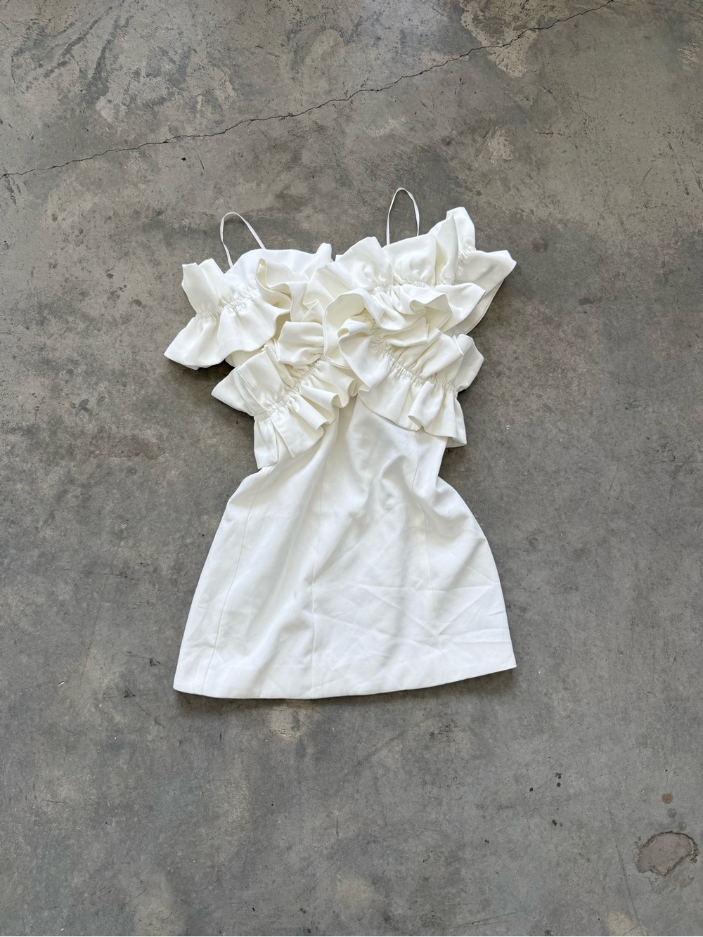 DO+BE White Ruffle Mini Dress with Spaghetti Straps